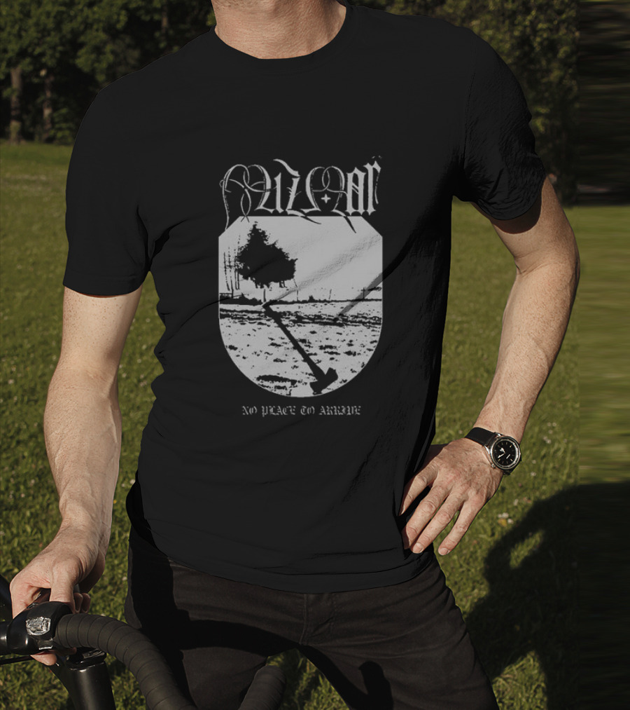 Mizmor No Place To Arriwe Black Metal Shield And Forest Scene T-Shirt