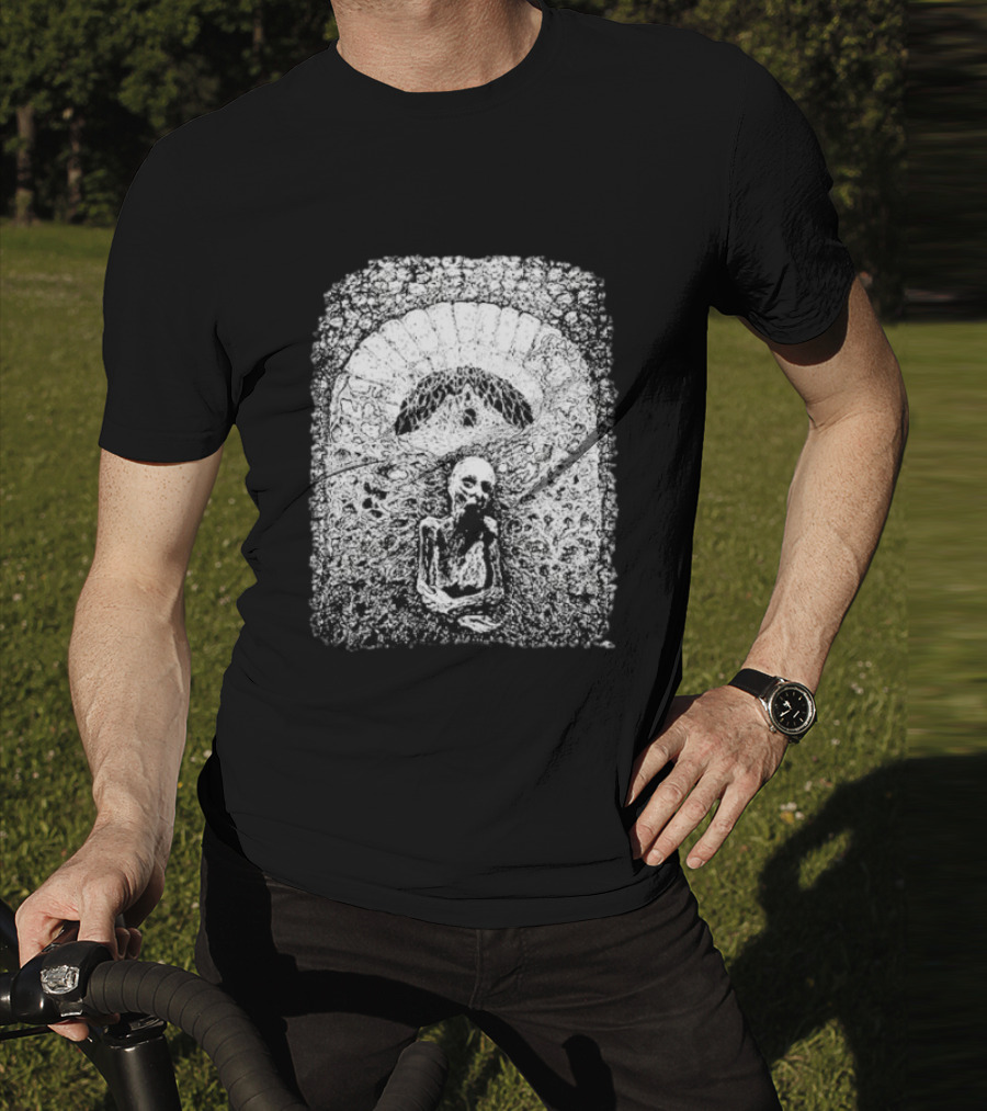 Mortiferum Cave Dweller Skeleton In Gothic Archway T-Shirt