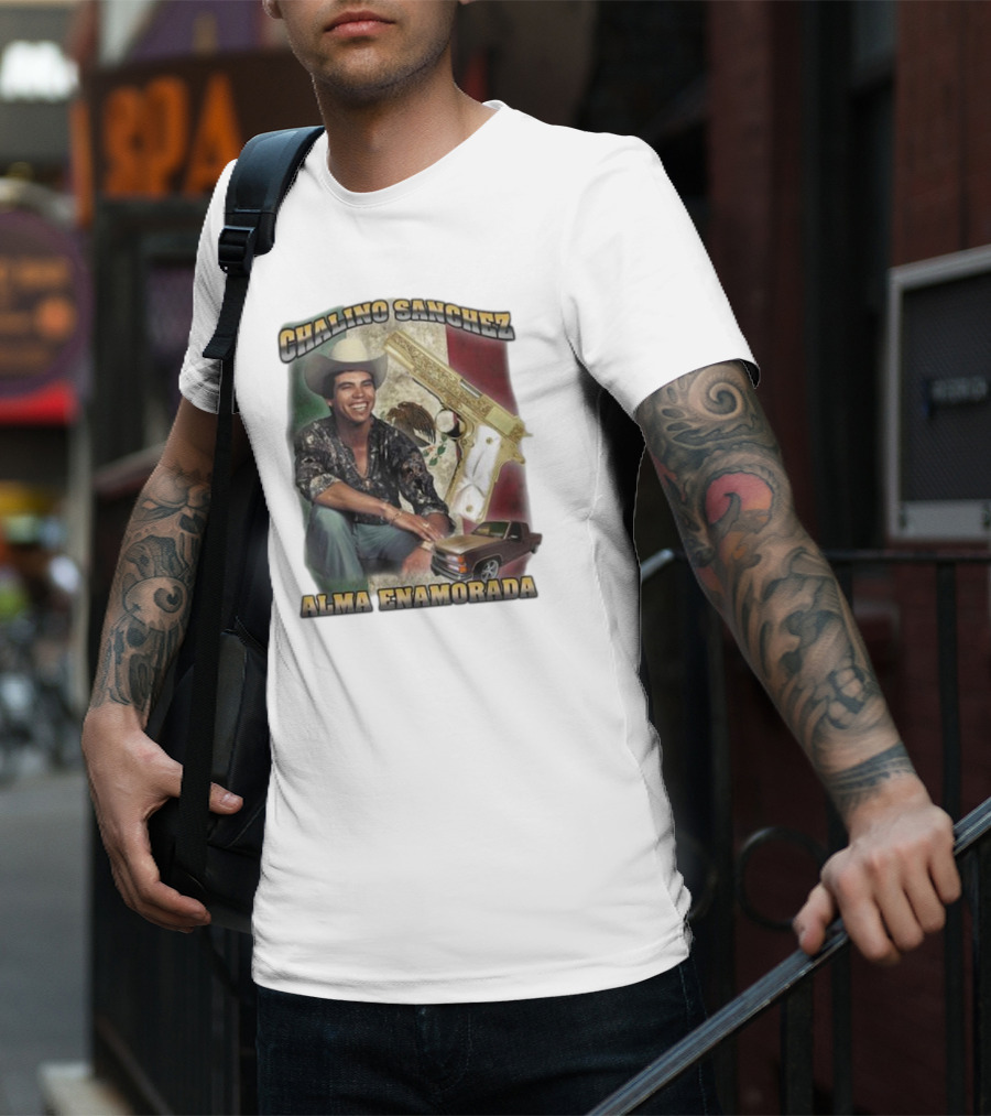 Chalino Sanchez Alma Enamorada Mexican Flag Gold Gun Pickup Truck T-Shirt
