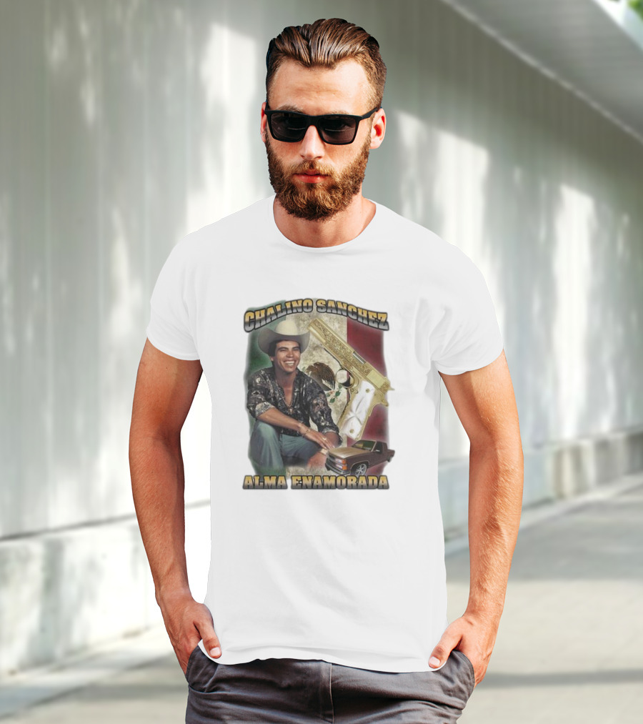 Chalino Sanchez Alma Enamorada Mexican Flag Gold Gun Pickup Truck T-Shirt