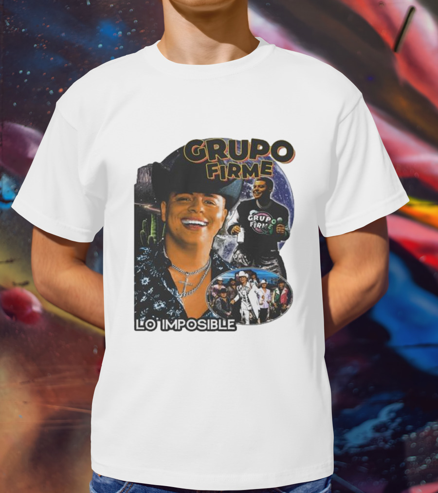 Grupo Firme Lo Imposible Cactus Cowboy Space Collage T-Shirt