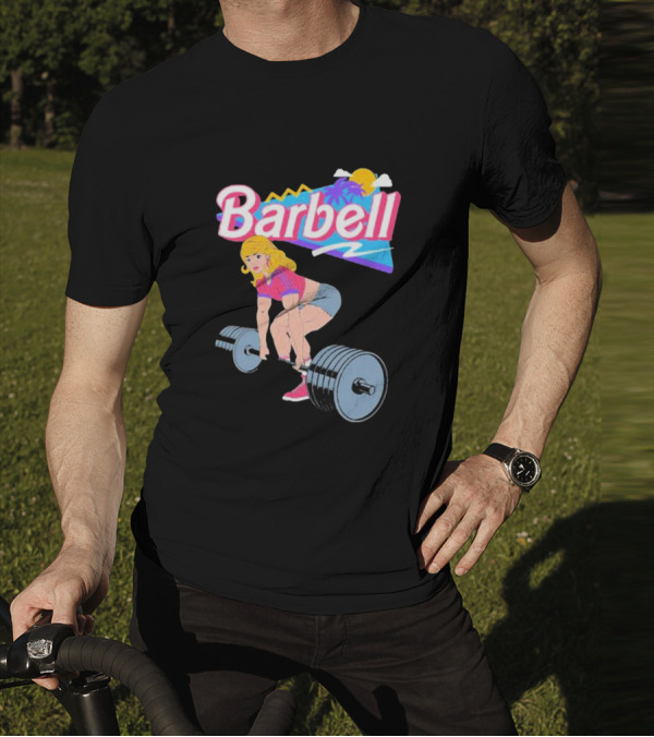Barbie Lifting Barbell Retro Beach Sunset Fitness Aesthetic T-Shirt