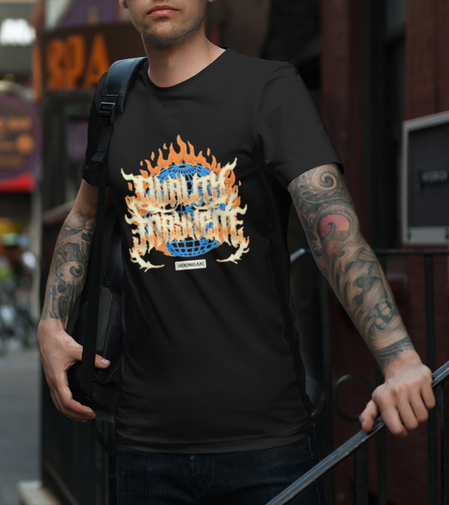 Hoonigan Burnt Mayhem World Globe Flames T-Shirt