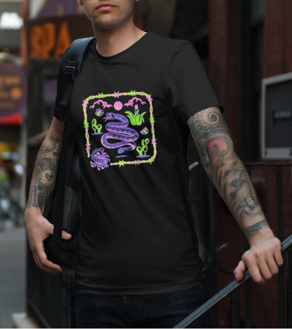 Night Creeps Snake Moon Cactus And Stars T-Shirt