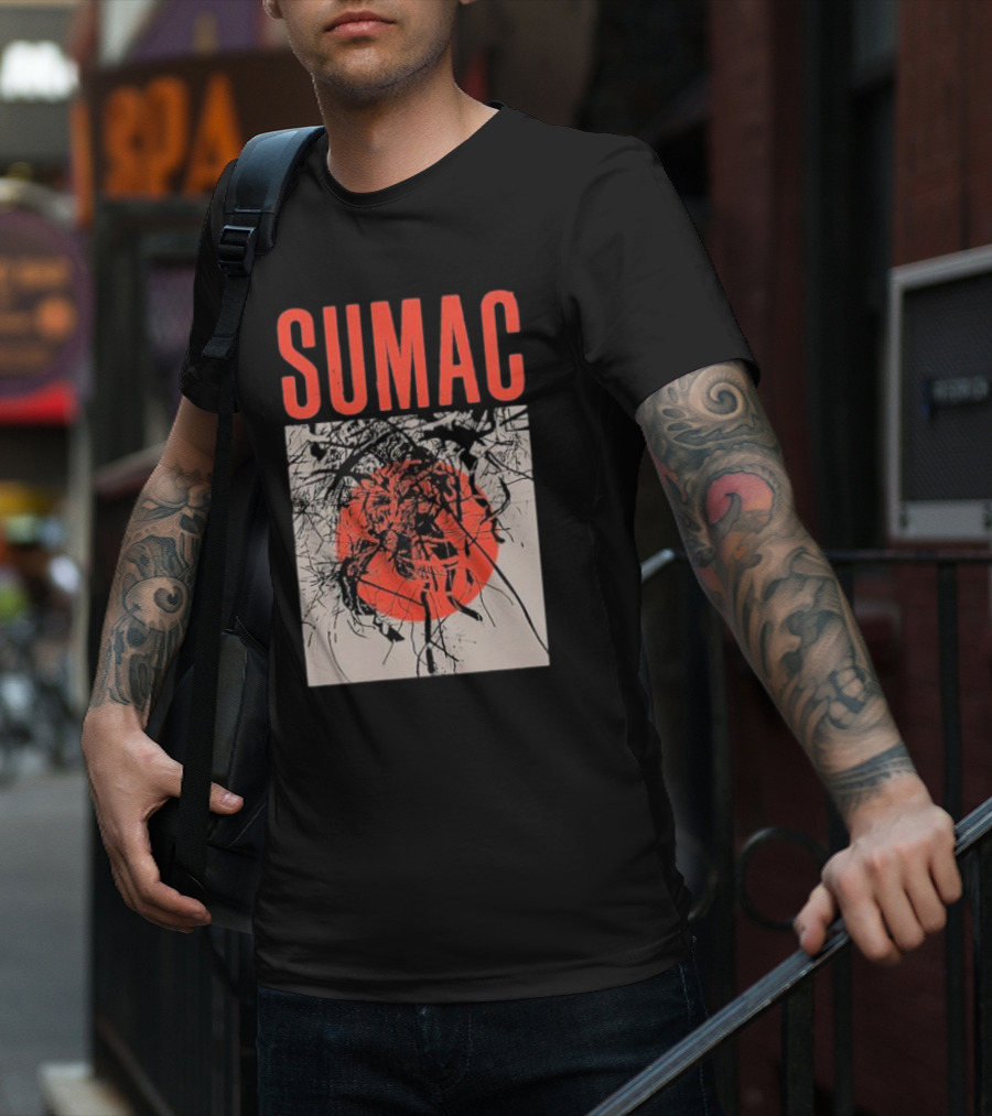 Sumac Shadow Art With Red Circle And Black Lines T-Shirt