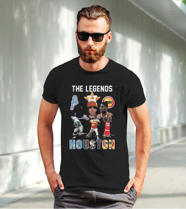 The Legends Of Houston Oilers Astros Rockets 34 Signatures H-Town T-Shirt