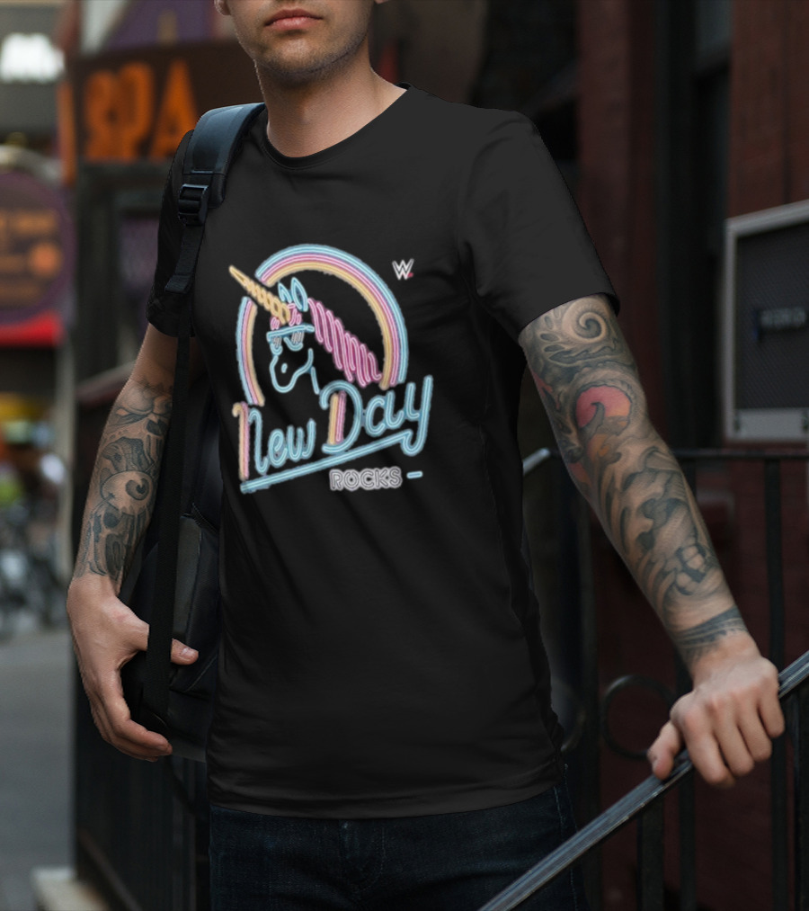 The New Day WWE Neon Unicorn Rocks Ripple Junction T-Shirt