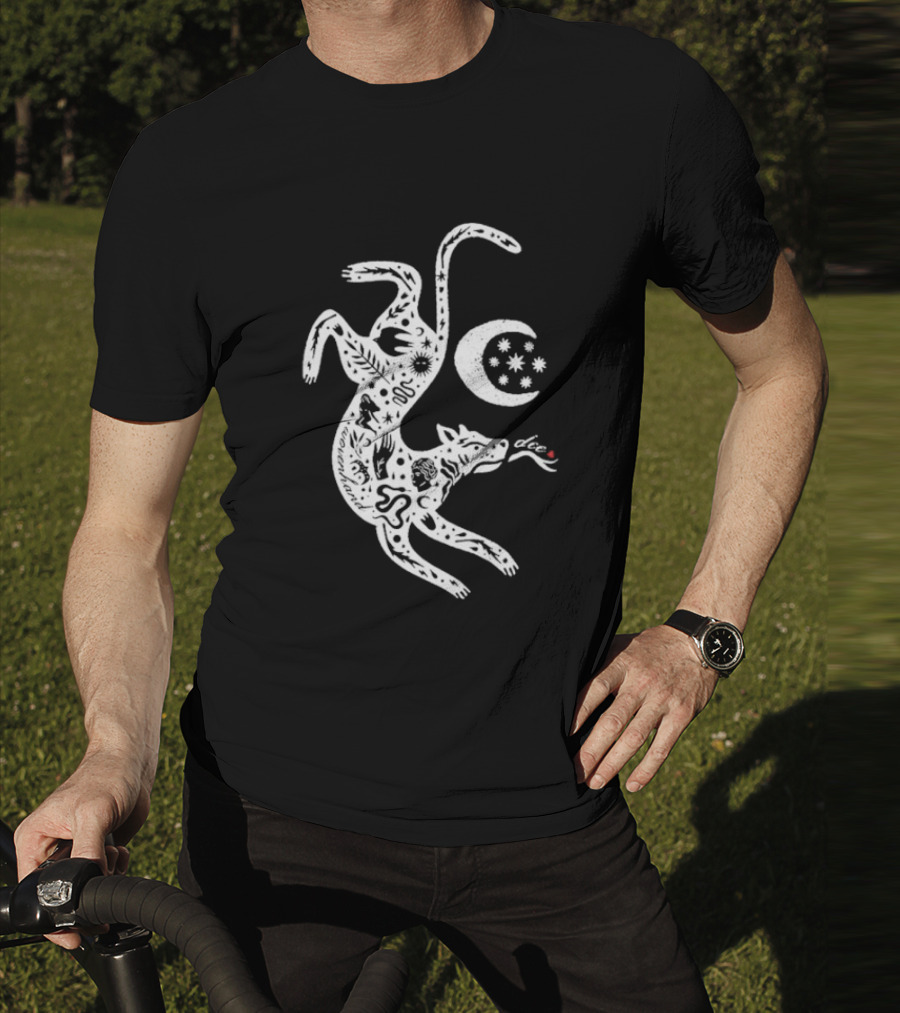 Wovenhand Alchemist Wolf With Stars And Crescent Moon T-Shirt