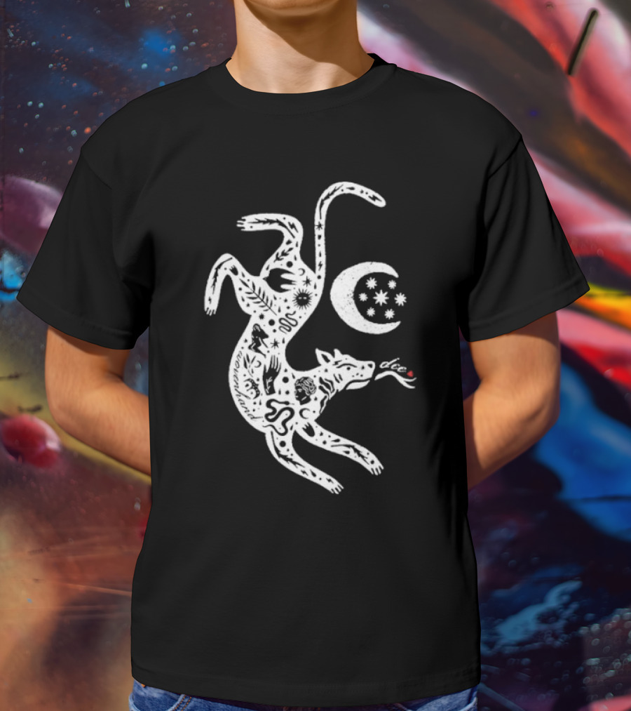 Wovenhand Alchemist Wolf With Stars And Crescent Moon T-Shirt