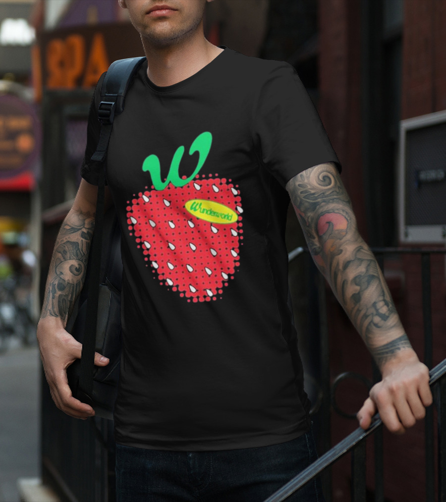 Wunderworld Strawberry Pattern With Green Leaf Initial T-Shirt