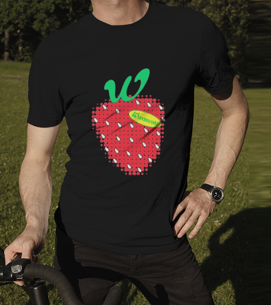 Wunderworld Strawberry Pattern With Green Leaf Initial T-Shirt
