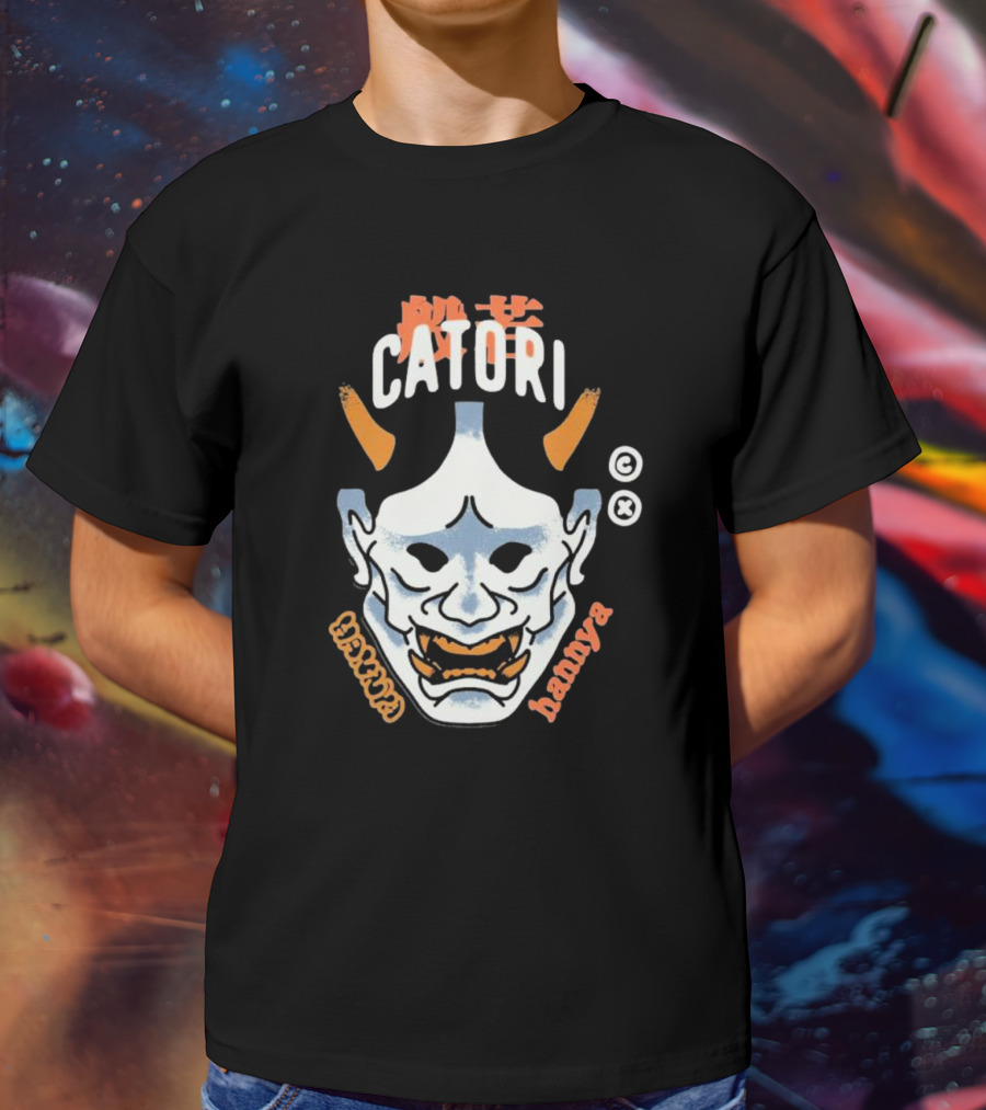 Catori Hannya Mask Face Copyright Symbol Orange Horns T-Shirt