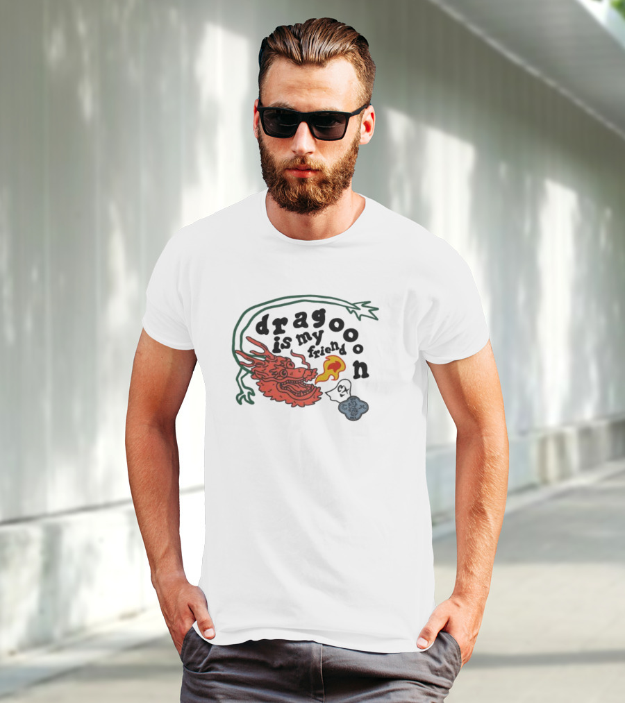 Dragoon Is My Friend Fire Breathing Dragon With Abstract Cloud And Leafy Vine T-Shirt