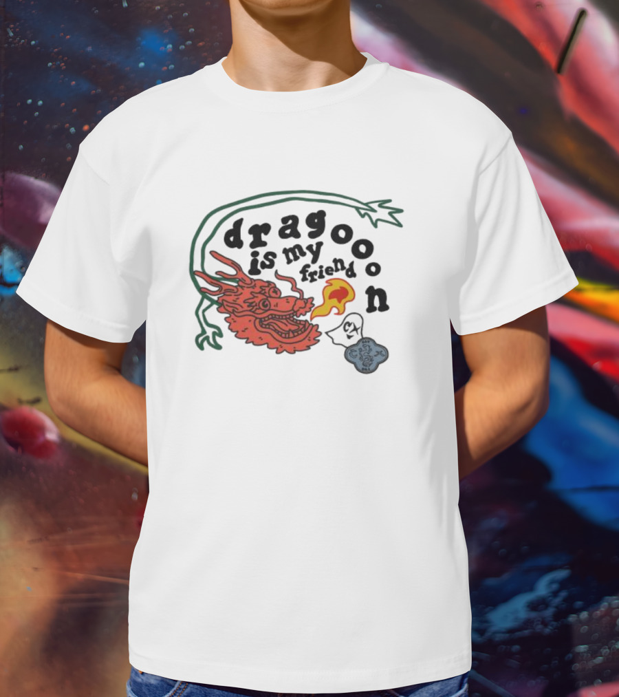 Dragoon Is My Friend Fire Breathing Dragon With Abstract Cloud And Leafy Vine T-Shirt