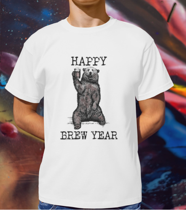 Happy Brew Year Festive Bear Toasting With Beer T-Shirt