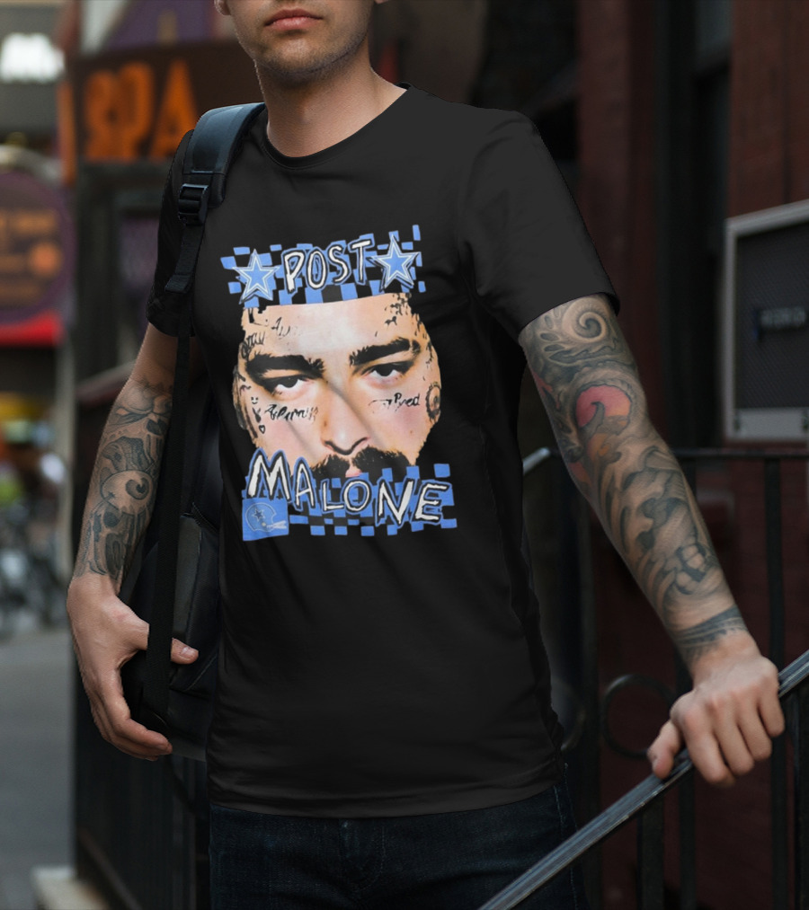 Post Malone Dallas Cowboys Blue Star Tattoo Face T-Shirt