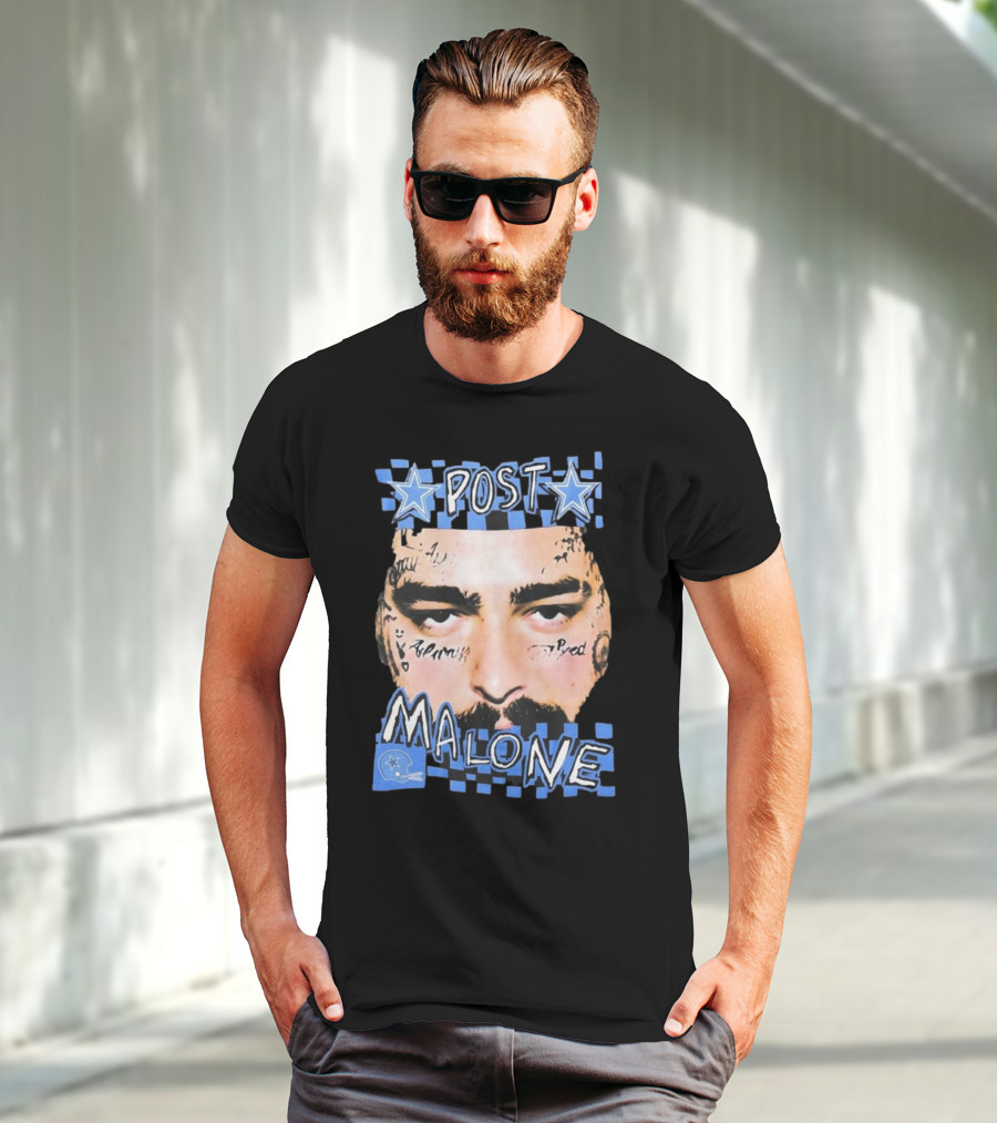 Post Malone Dallas Cowboys Blue Star Tattoo Face T-Shirt