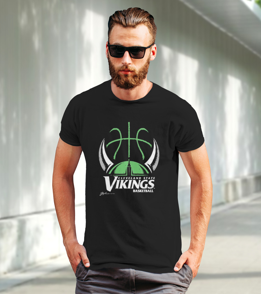 Cleveland State Vikings Basketball Green Viking Helmet Basketball T-Shirt