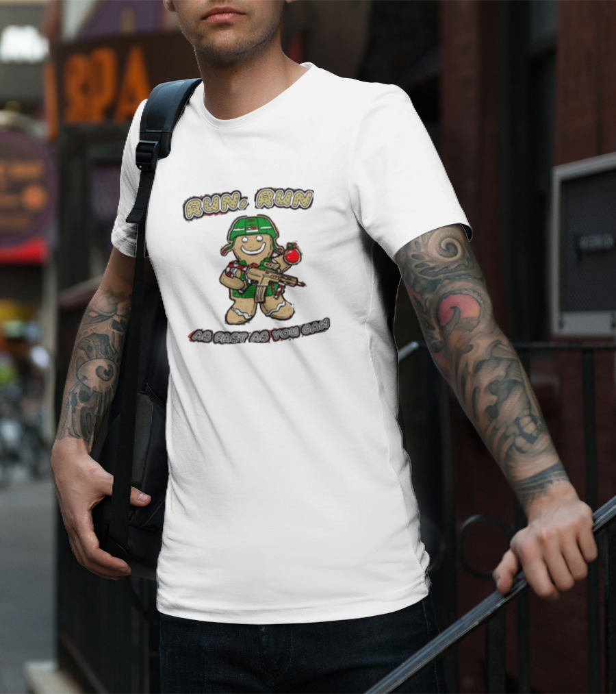 Run Run As Fast As You Can Gingerbread Man Cookie Soldier Christmas T-Shirt