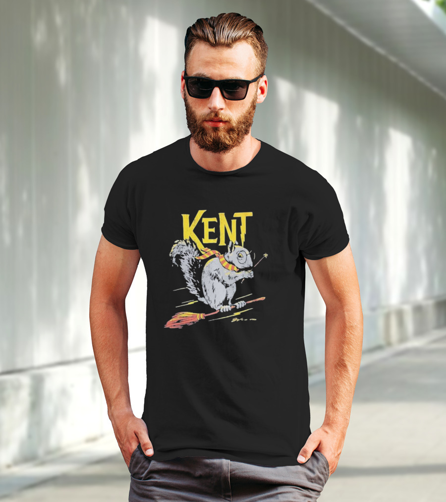 Kent Wizardly Squirrel Riding Broomstick With Wand And Scarf T-Shirt