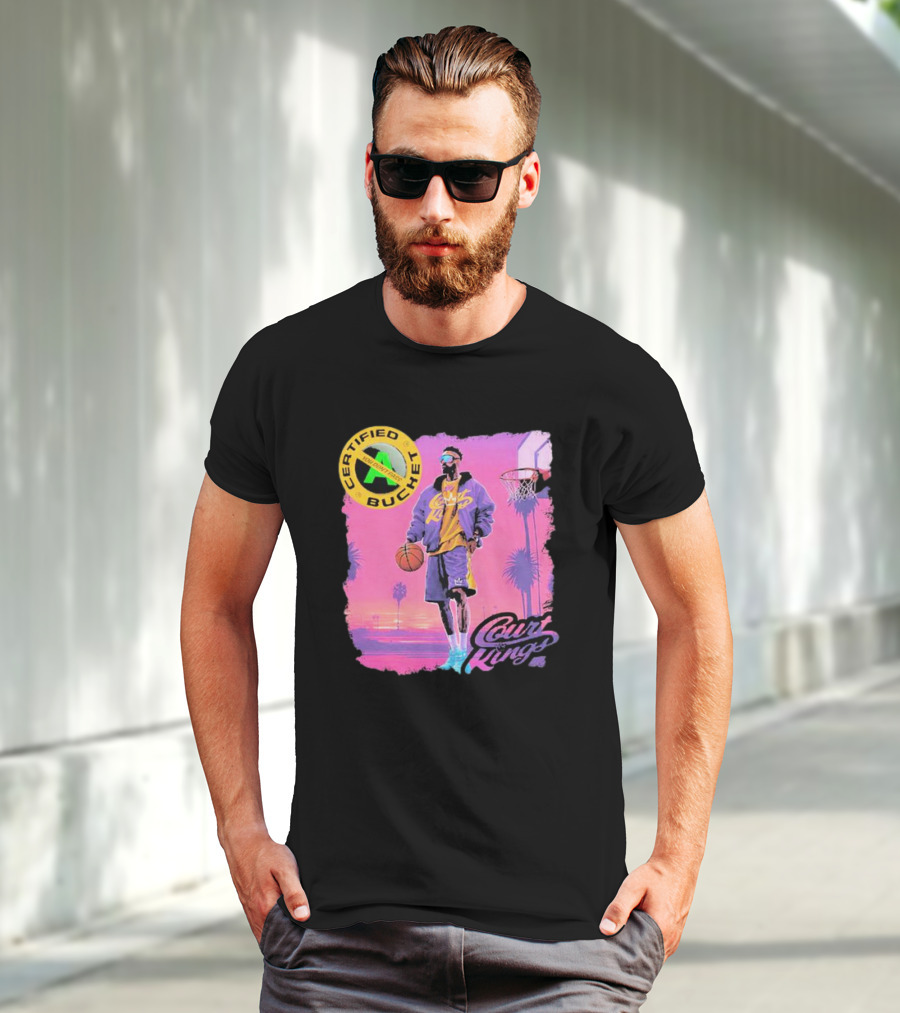 Certified Bucket Court Kings Style Basketball Sunset Scene T-Shirt