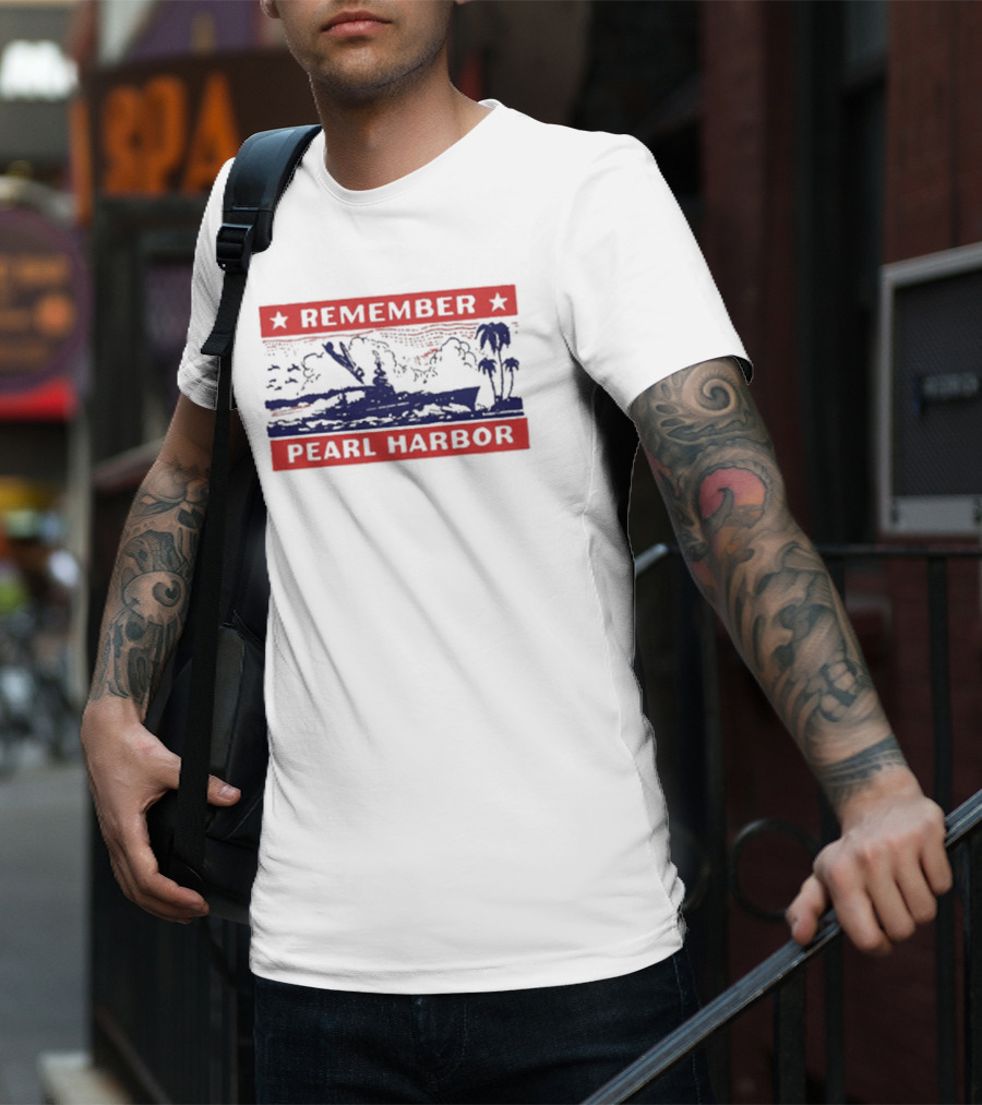 Remember Pearl Harbor 1941 Vintage Navy Battleship Aircraft Scene T-Shirt