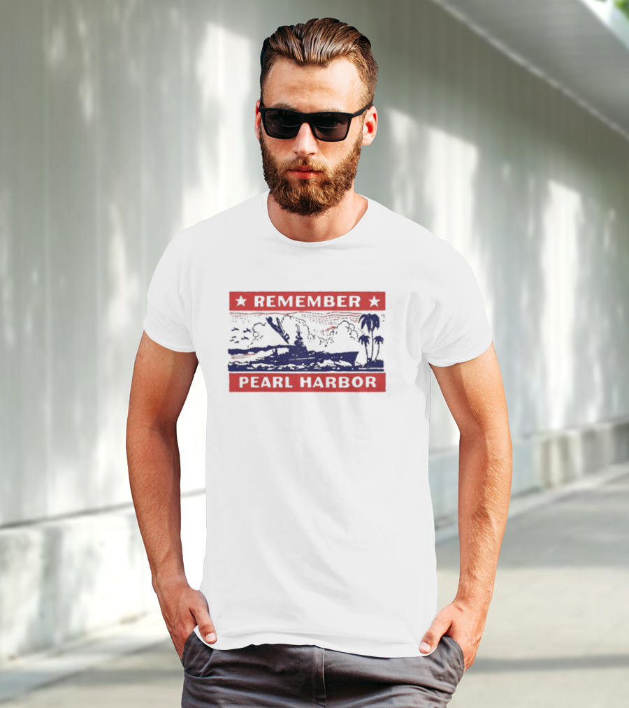 Remember Pearl Harbor 1941 Vintage Navy Battleship Aircraft Scene T-Shirt