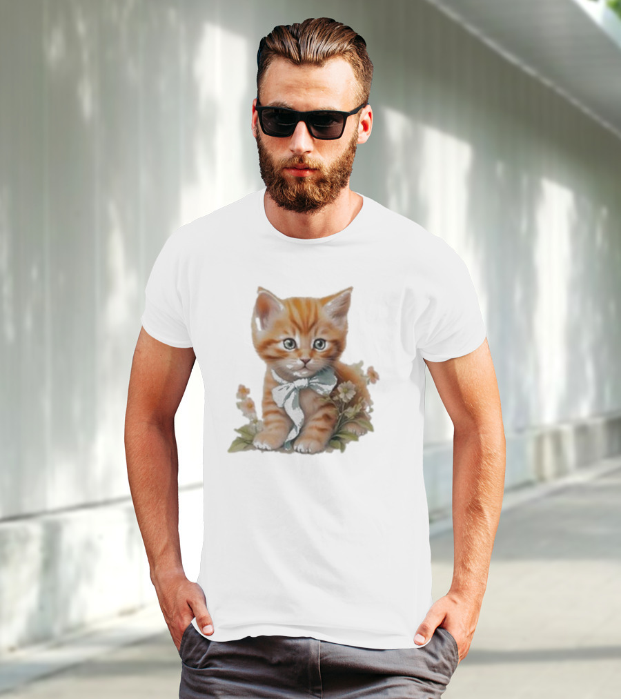 Beabadoobee Cat Kimchi Miso Kitten With Bow And Flowers T-Shirt