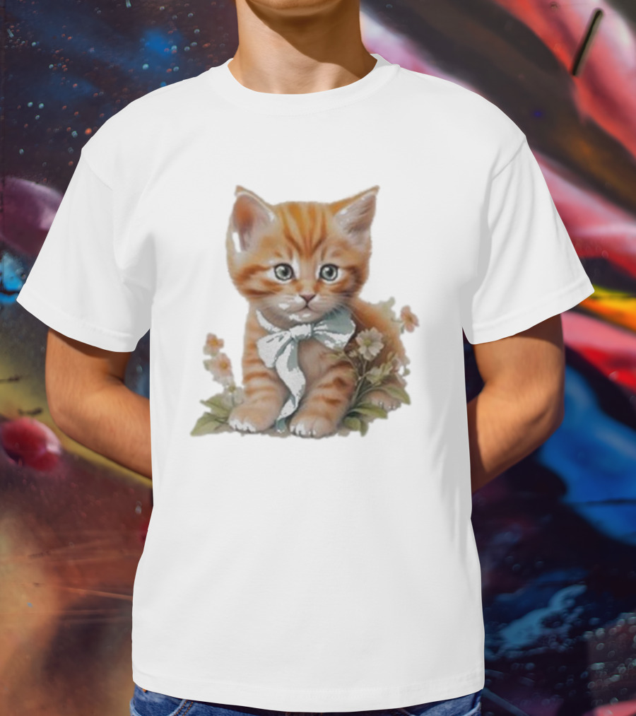 Beabadoobee Cat Kimchi Miso Kitten With Bow And Flowers T-Shirt