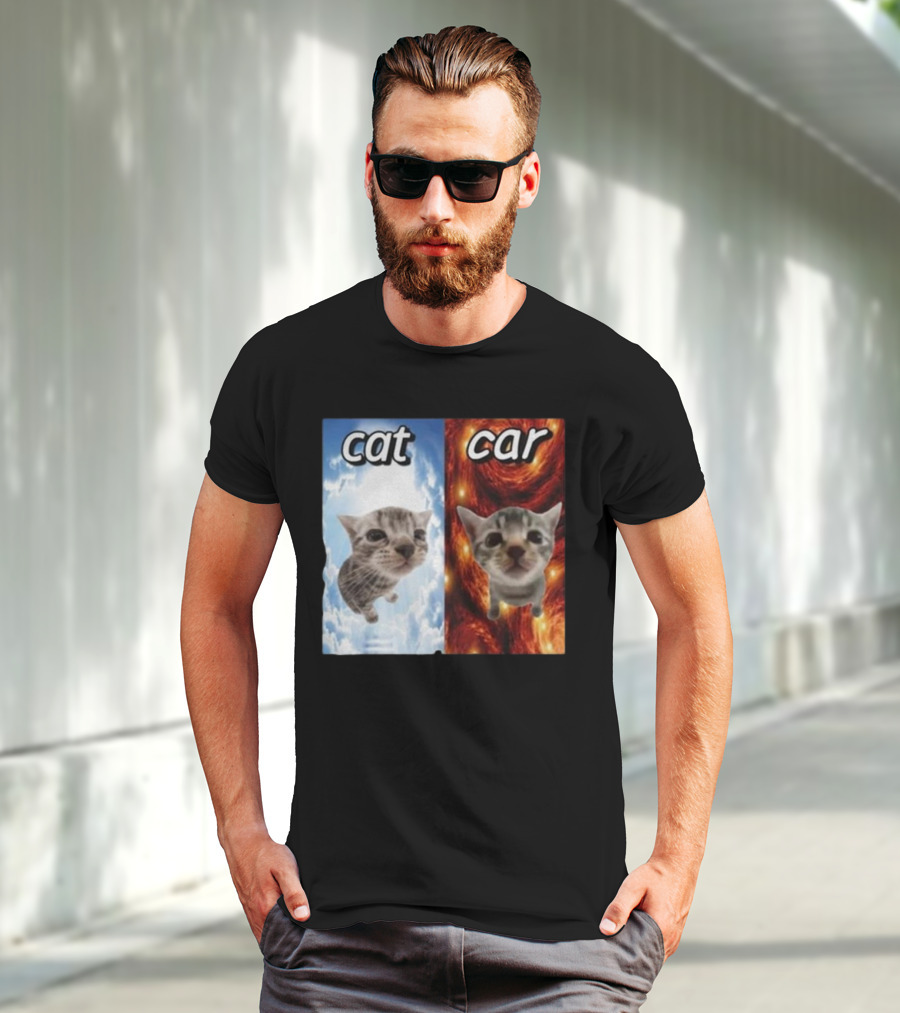 Cat Car Cringey Showdown In Cosmic Clouds And Fiery Vortex T-Shirt