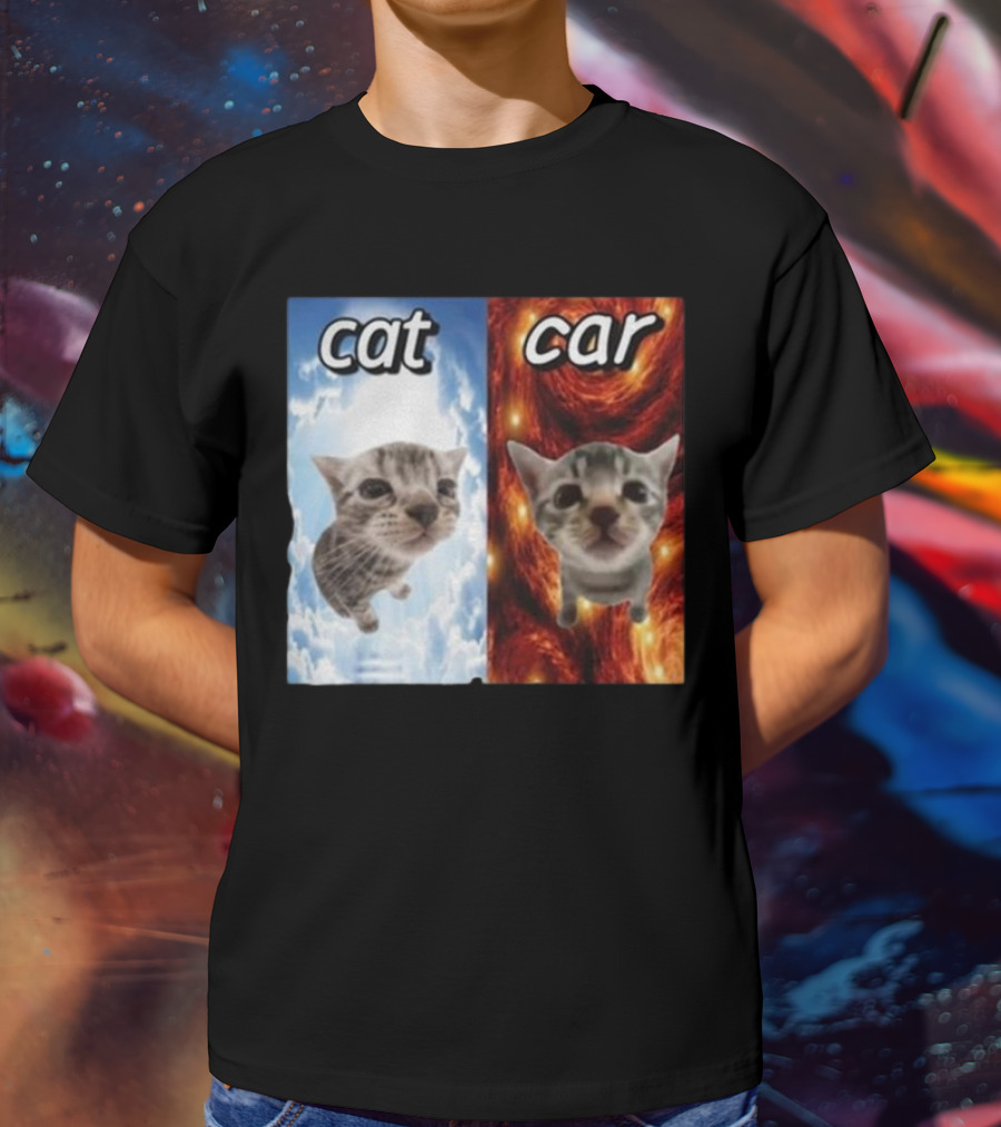 Cat Car Cringey Showdown In Cosmic Clouds And Fiery Vortex T-Shirt