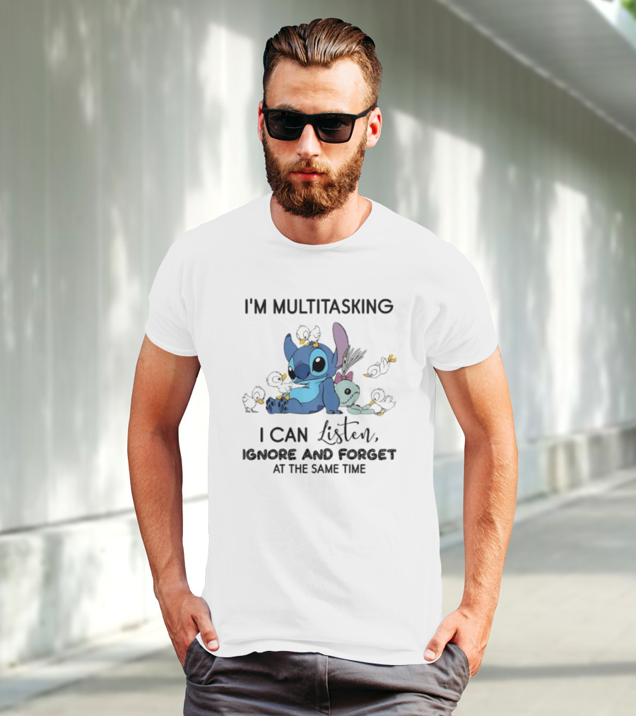 I'm Multitasking Cute Stitch Playing With Ducks I Can Listen Ignore And Forget At The Same Time T-Shirt