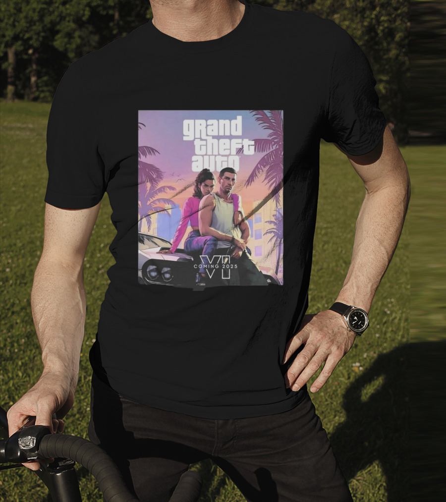 Grand Theft Auto VI Coming 2025 Retro Vice City Vibes Palm Trees Car T-Shirt