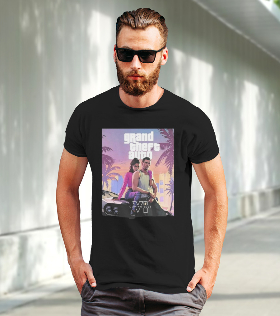 Grand Theft Auto VI Coming 2025 Retro Vice City Vibes Palm Trees Car T-Shirt