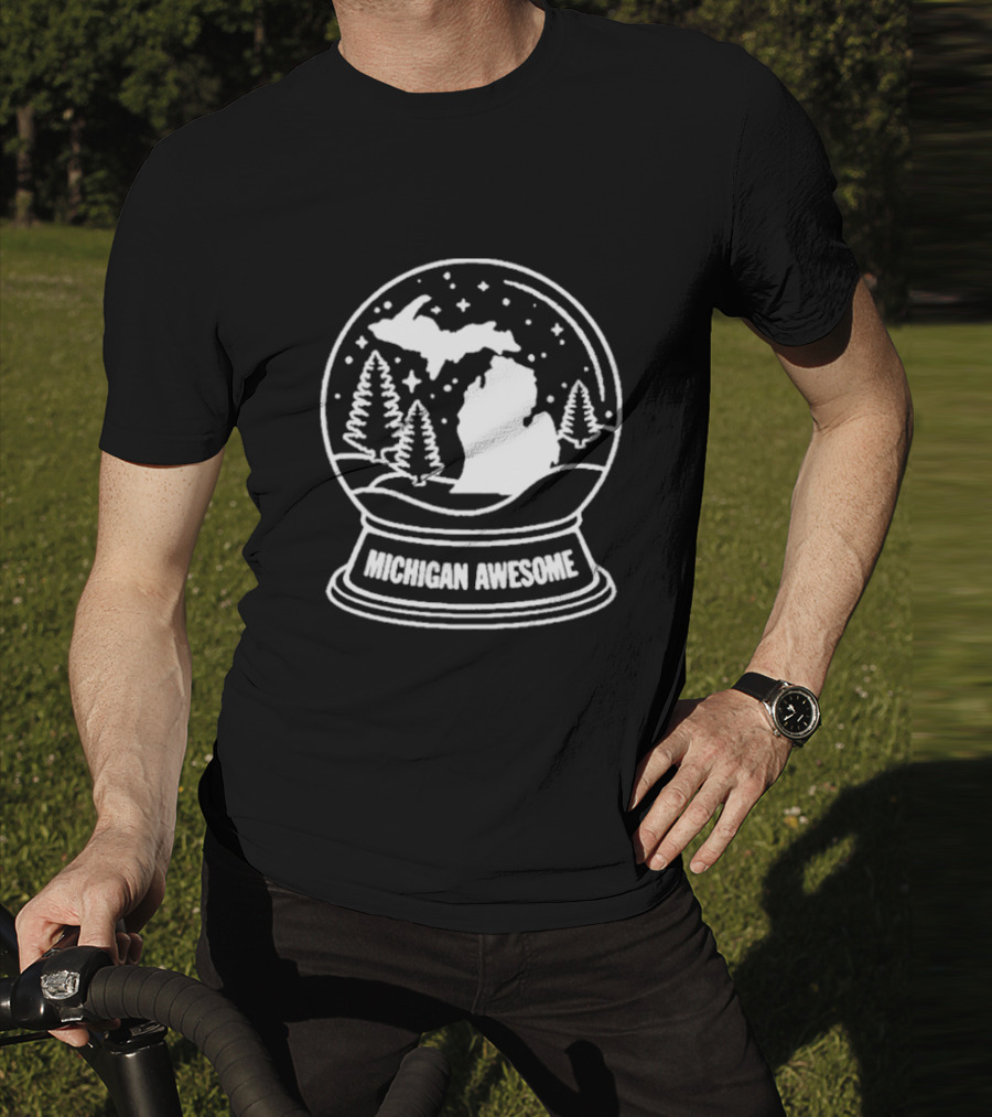 Michigan Awesome Winter Wonderland Snow Globe With Trees And Stars T-Shirt