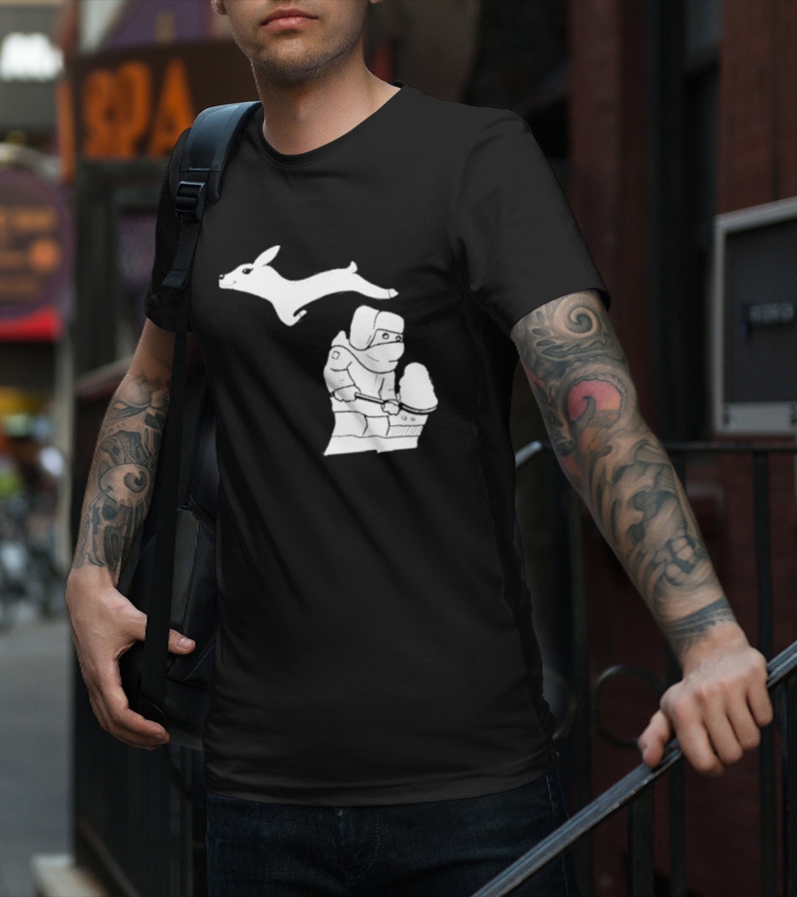 Michigan Snow Shoveling And Skiing Hare T-Shirt