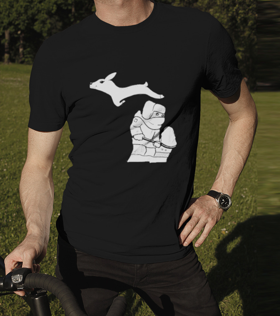 Michigan Snow Shoveling And Skiing Hare T-Shirt