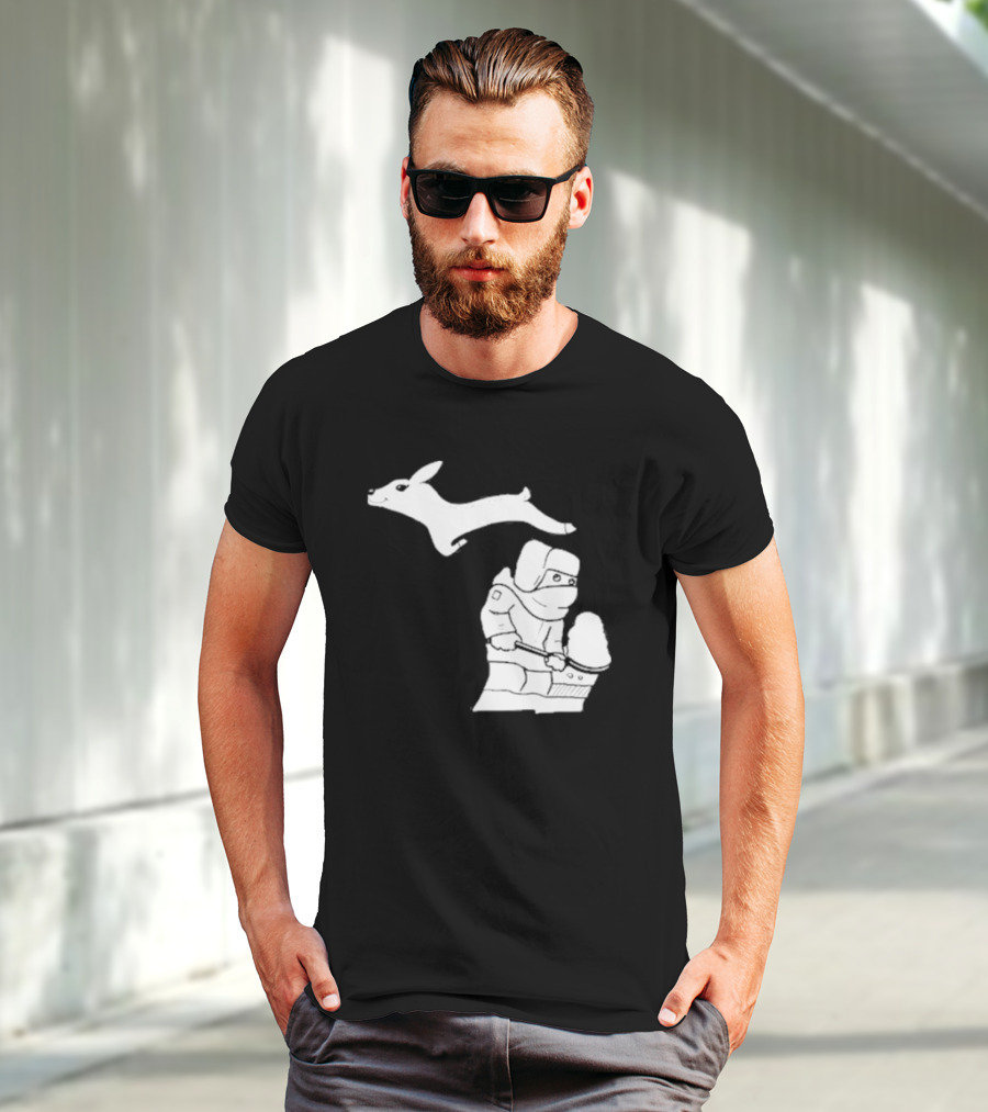 Michigan Snow Shoveling And Skiing Hare T-Shirt