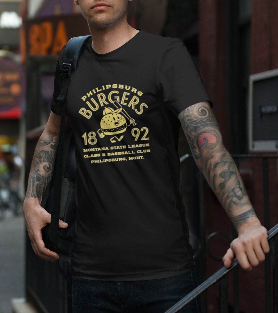 Philipsburg Burgers 1892 Montana State League Class B Baseball Club Philipsburg Mont Burger Bat T-Shirt