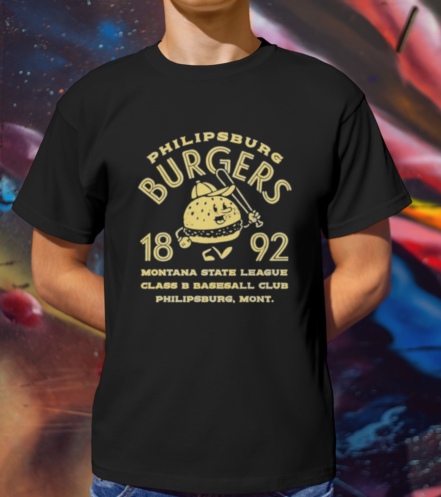 Philipsburg Burgers 1892 Montana State League Class B Baseball Club Philipsburg Mont Burger Bat T-Shirt