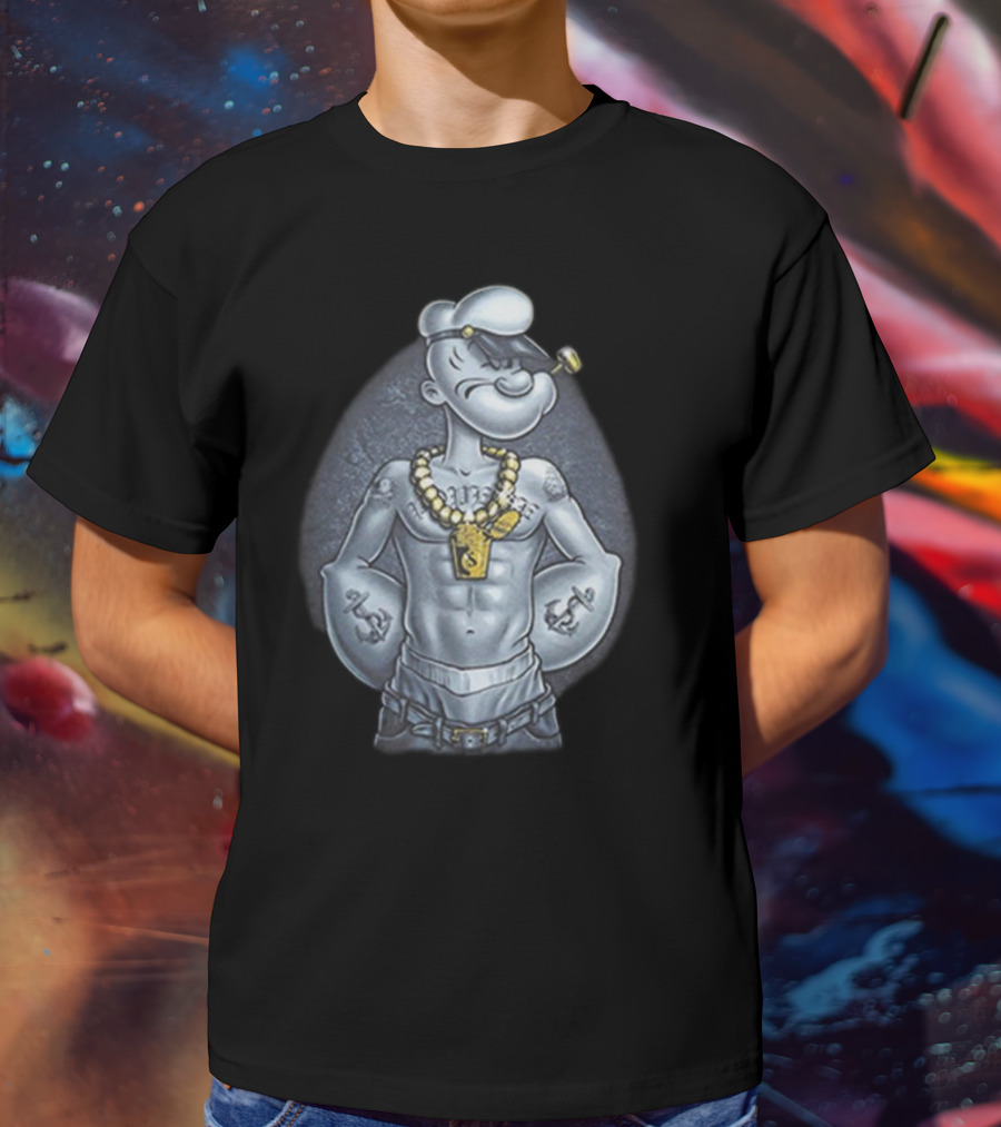 Popeye The Sailor Man Gangster Thug Jewelry Tattoos Pipe T-Shirt