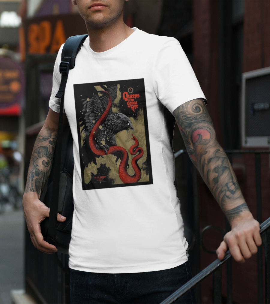 Queens Of The Stone Age R Mederos Art With Red Snake And Black Bird December 9 T-Shirt