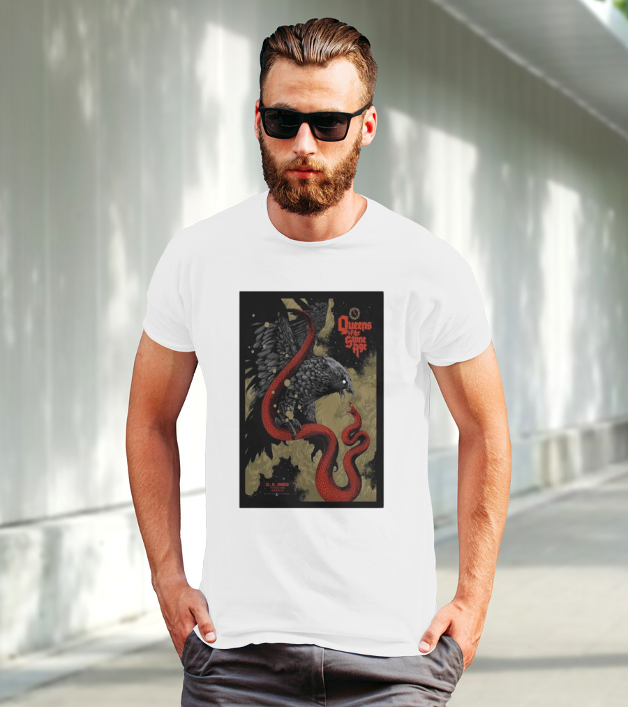 Queens Of The Stone Age R Mederos Art With Red Snake And Black Bird December 9 T-Shirt