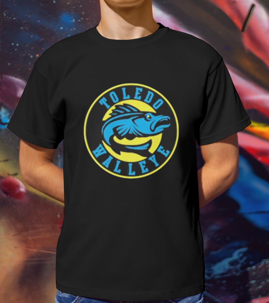Toledo Walleye Logo Blue Fish Black Yellow Circular Badge T-Shirt
