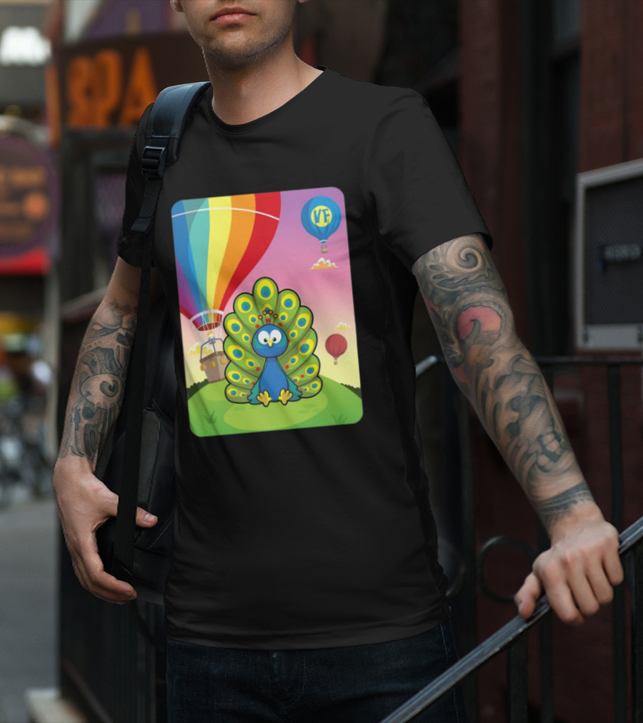 Vee Friends Practical Peacock Colorful Hot Air Balloon Vee Friends T-Shirt