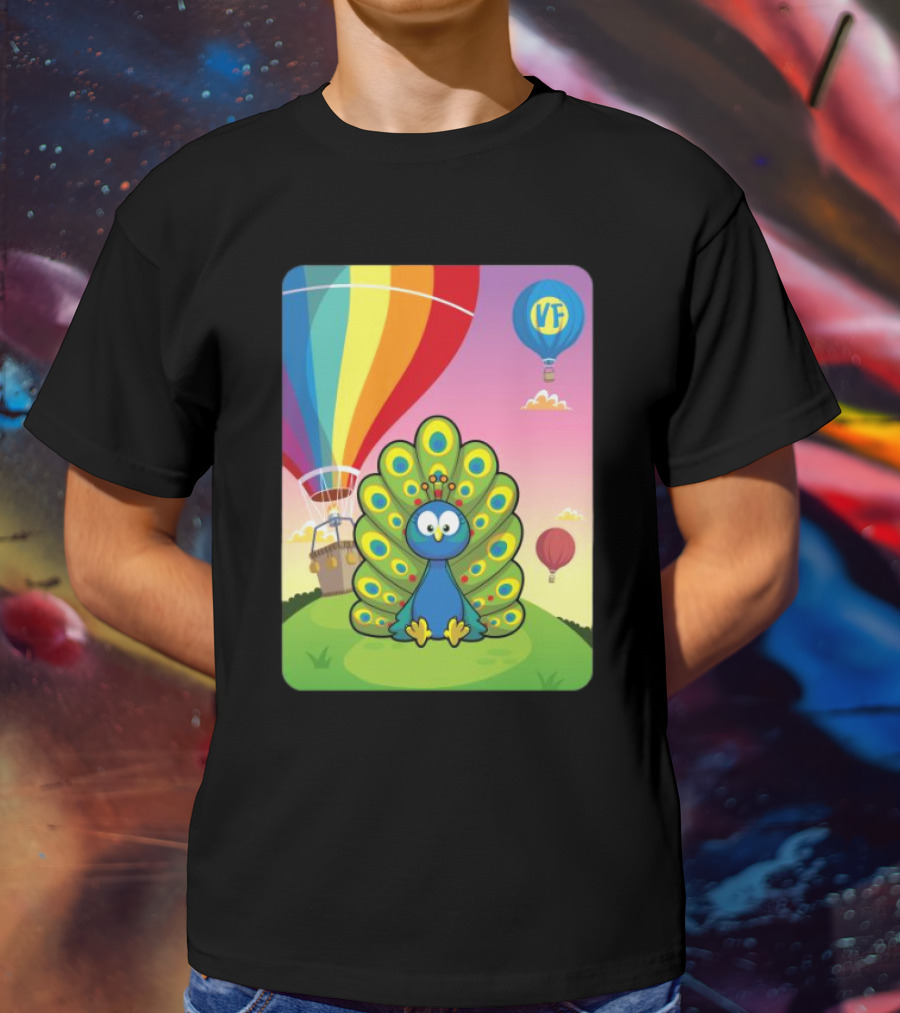 Vee Friends Practical Peacock Colorful Hot Air Balloon Vee Friends T-Shirt