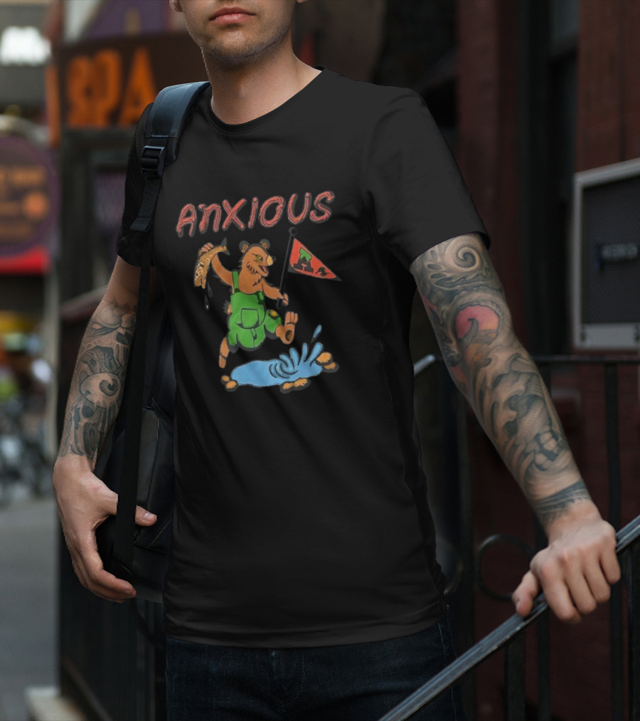 Anxious Bear With Flag And Fish Australia T-Shirt