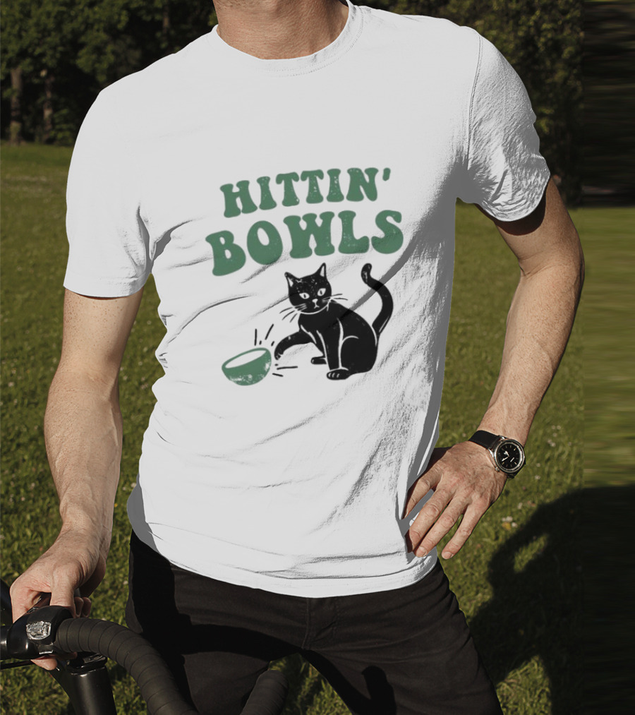 Hittin' Bowls Cat Playfully Knocking Over Item T-Shirt