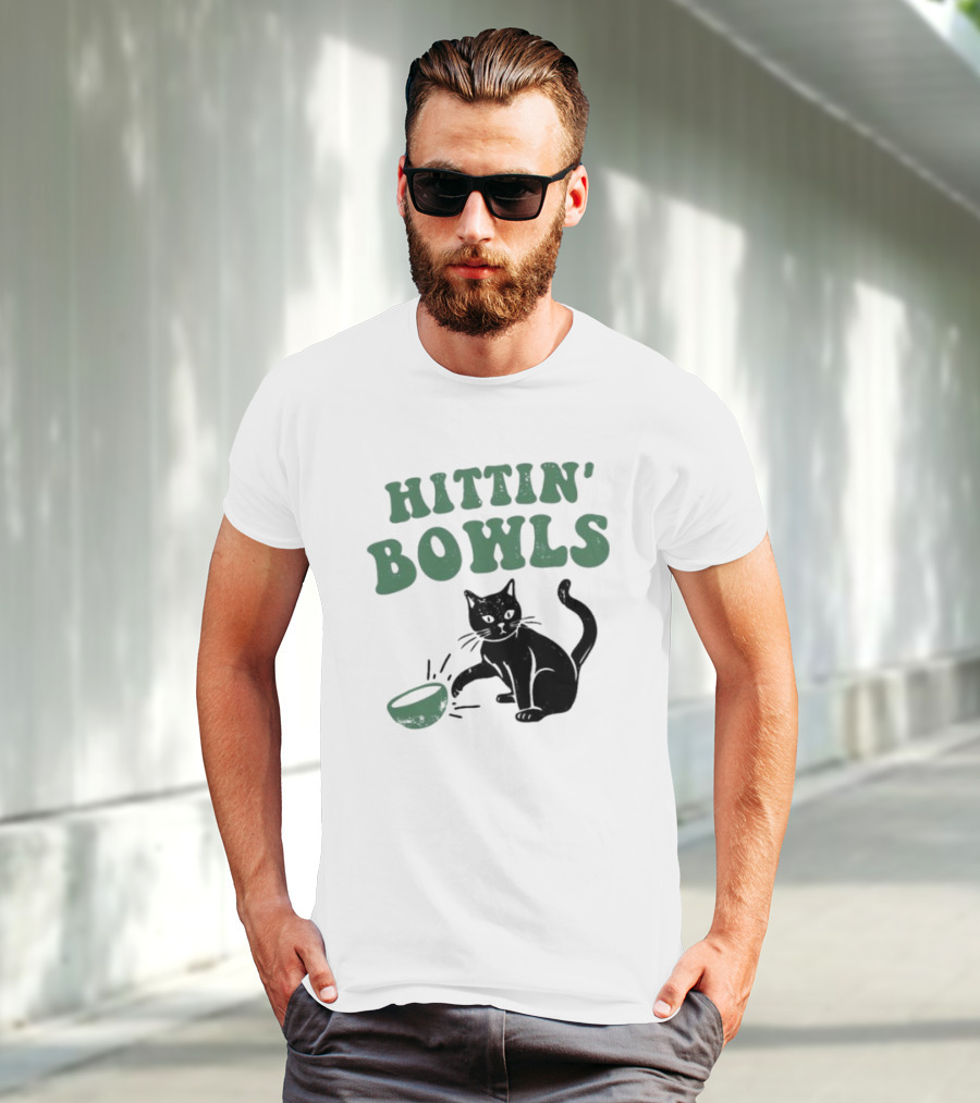 Hittin' Bowls Cat Playfully Knocking Over Item T-Shirt