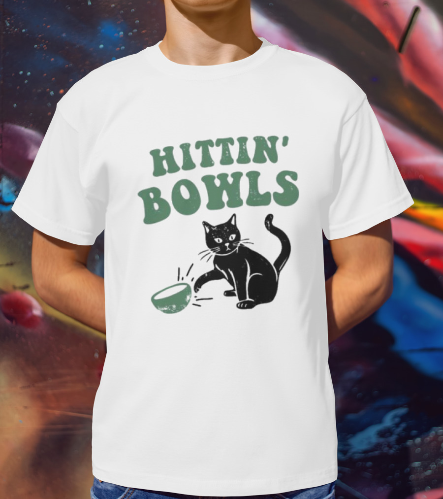 Hittin' Bowls Cat Playfully Knocking Over Item T-Shirt